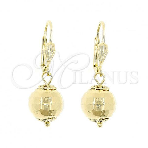 Oro Laminado Dangle Earring, Gold Filled Style Disco and Ball Design, Polished, Golden Finish, 5.123.014