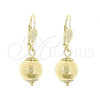 Oro Laminado Dangle Earring, Gold Filled Style Disco and Ball Design, Polished, Golden Finish, 5.123.014