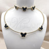 Oro Laminado Necklace and Bracelet, Gold Filled Style Butterfly Design, with White Cubic Zirconia and Black Mother of Pearl, Polished, Golden Finish, 06.421.0002