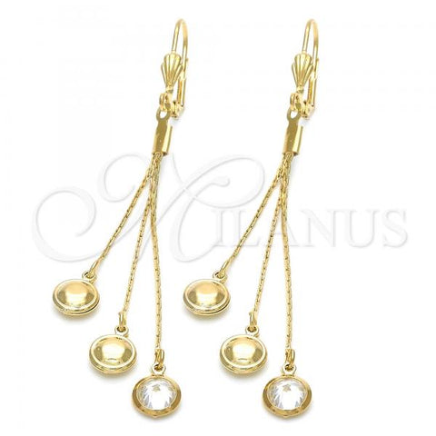 Oro Laminado Long Earring, Gold Filled Style with White Cubic Zirconia, Golden Finish, 5.080.002