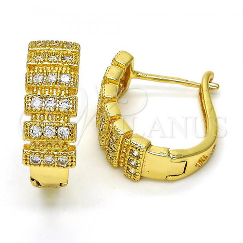 Oro Laminado Huggie Hoop, Gold Filled Style with White Cubic Zirconia, Polished, Golden Finish, 02.266.0003.1.20