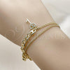 Oro Laminado Fancy Bracelet, Gold Filled Style Puff Mariner and Miami Cuban Design, with White Micro Pave and White Cubic Zirconia, Polished, Golden Finish, 03.213.0386.07