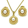 Oro Laminado Earring and Pendant Adult Set, Gold Filled Style with Ivory Pearl, Polished, Golden Finish, 10.379.0082