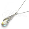 Rhodium Plated Pendant Necklace, Teardrop and Rolo Design, with Aurore Boreale and Aurore Boreale Swarovski Crystals, Polished, Rhodium Finish, 04.239.0037.4.16
