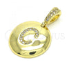 Oro Laminado Fancy Pendant, Gold Filled Style Initials Design, with White Cubic Zirconia, Polished, Golden Finish, 05.341.0003