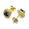 Oro Laminado Stud Earring, Gold Filled Style with Black Cubic Zirconia and White Micro Pave, Polished, Golden Finish, 02.344.0101.4