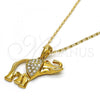 Oro Laminado Pendant Necklace, Gold Filled Style Elephant Design, with White Crystal, Polished, Golden Finish, 04.118.0117.18