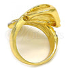 Oro Laminado Multi Stone Ring, Gold Filled Style Greek Key Design, with White Crystal, Polished, Golden Finish, 01.241.0028.10 (Size 10)