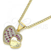 Oro Laminado Pendant Necklace, Gold Filled Style Heart Design, with Ruby and White Micro Pave, Polished, Golden Finish, 04.344.0038.1.20