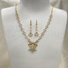 Oro Laminado Necklace and Earring, Gold Filled Style Teardrop Design, with White Cubic Zirconia, Polished, Golden Finish, 06.236.0005