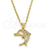 Oro Laminado Pendant Necklace, Gold Filled Style Dolphin Design, with White Cubic Zirconia, Polished, Golden Finish, 04.156.0153.20