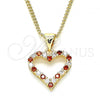 Oro Laminado Pendant Necklace, Gold Filled Style Heart Design, with Garnet and White Micro Pave, Polished, Golden Finish, 04.156.0049.1.20