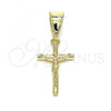 Oro Laminado Religious Pendant, Gold Filled Style Crucifix Design, Polished, Golden Finish, 05.253.0137