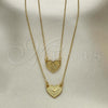 Oro Laminado Fancy Necklace, Gold Filled Style Heart and Holy Spirit Design, Polished, Golden Finish, 04.02.0015
