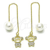 Oro Laminado Threader Earring, Gold Filled Style Little Girl Design, with White Micro Pave and Ivory Pearl, Polished, Golden Finish, 02.196.0123
