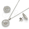 Sterling Silver Earring and Pendant Adult Set, Flower Design, with White Cubic Zirconia, Polished, Rhodium Finish, 10.174.0276