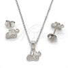 Sterling Silver Earring and Pendant Adult Set, Elephant Design, with White Micro Pave, Polished, Rhodium Finish, 10.174.0199
