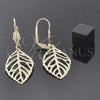 Oro Laminado Dangle Earring, Gold Filled Style Leaf Design, Diamond Cutting Finish, Golden Finish, 5.108.007