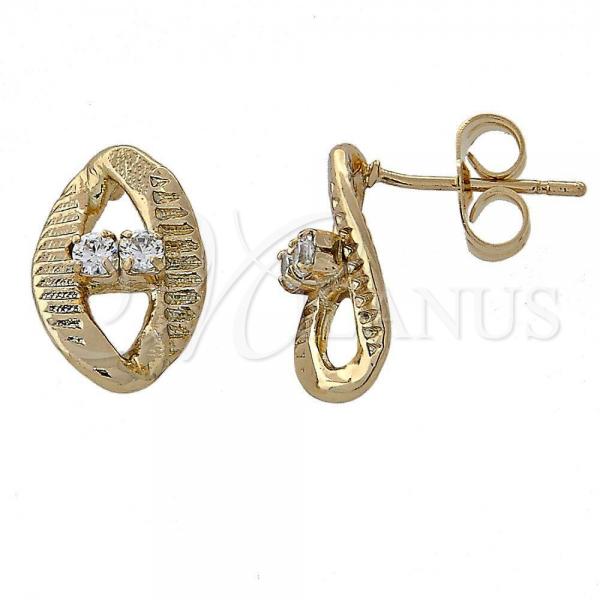 Oro Laminado Stud Earring, Gold Filled Style with White Cubic Zirconia, Diamond Cutting Finish, Golden Finish, 02.26.0123