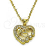 Oro Laminado Fancy Pendant, Gold Filled Style Heart and Mom Design, with White Cubic Zirconia, Polished, Golden Finish, 05.341.0065