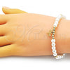 Oro Laminado Fancy Bracelet, Gold Filled Style Dragon-Fly and Ball Design, with Ivory Pearl, Polished, Golden Finish, 03.405.0019.07