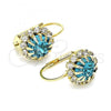 Oro Laminado Leverback Earring, Gold Filled Style Flower Design, with Aquamarine and White Cubic Zirconia, Polished, Golden Finish, 5.125.009