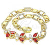 Oro Laminado Fancy Bracelet, Gold Filled Style Butterfly Design, with Garnet and White Cubic Zirconia, Polished, Golden Finish, 03.63.2127.07