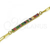 Oro Laminado Fancy Bracelet, Gold Filled Style Paperclip Design, with Multicolor Cubic Zirconia, Polished, Golden Finish, 03.130.0011.1.08