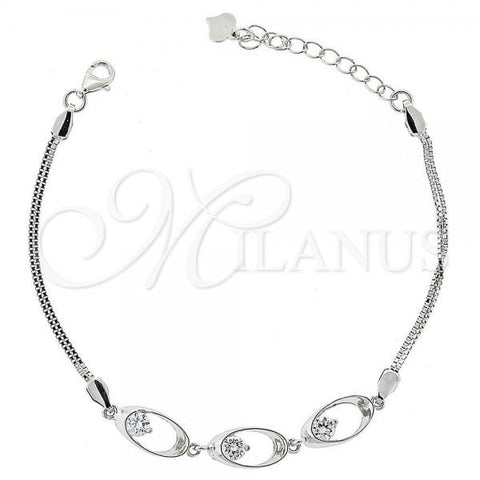 Sterling Silver Fancy Bracelet, with White Cubic Zirconia, Rhodium Finish, 03.183.0035.06