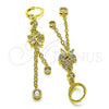 Oro Laminado Long Earring, Gold Filled Style Rolo and Butterfly Design, with White Micro Pave and White Cubic Zirconia, Polished, Golden Finish, 02.316.0083.2