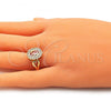 Oro Laminado Multi Stone Ring, Gold Filled Style with Pink Cubic Zirconia, Polished, Golden Finish, 01.210.0120.1.09