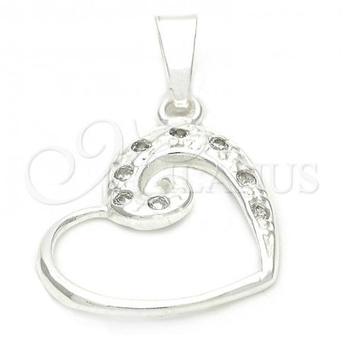 Sterling Silver Fancy Pendant, and Heart with White Cubic Zirconia, Polished, Silver Finish, 05.16.0210