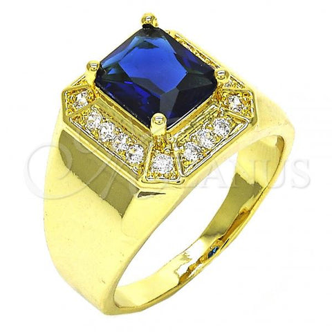 Oro Laminado Mens Ring, Gold Filled Style with Sapphire Blue and White Cubic Zirconia, Polished, Golden Finish, 01.266.0016.2.12 (Size 12)