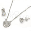 Sterling Silver Earring and Pendant Adult Set, Heart Design, with White Micro Pave, Polished, Rhodium Finish, 10.186.0005