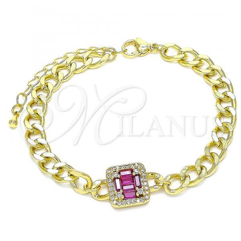 Oro Laminado Fancy Bracelet, Gold Filled Style with Ruby Cubic Zirconia and White Micro Pave, Polished, Golden Finish, 03.341.0134.2.07