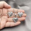 Rhodium Plated Earring and Pendant Adult Set, Heart Design, Polished, Rhodium Finish, 10.163.0025