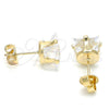 Oro Laminado Stud Earring, Gold Filled Style with White Cubic Zirconia, Polished, Golden Finish, 5.128.027