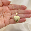 Oro Laminado Pendant Necklace, Gold Filled Style Heart and Flower Design, Polished, Golden Finish, 04.117.0009.20