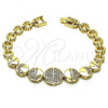 Oro Laminado Fancy Bracelet, Gold Filled Style with White Micro Pave, Polished, Golden Finish, 03.283.0112.07