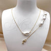 Oro Laminado Necklace and Bracelet, Gold Filled Style Box Design, with Ivory Pearl, Polished, Golden Finish, 06.63.0296