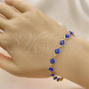Oro Laminado Necklace and Bracelet, Gold Filled Style Evil Eye Design, Blue Resin Finish, Golden Finish, 06.63.0199.1