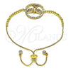 Oro Laminado Adjustable Bolo Bracelet, Gold Filled Style Eagle Design, with Multicolor Cubic Zirconia, Polished, Golden Finish, 03.341.0007.11