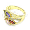Oro Laminado Multi Stone Ring, Gold Filled Style with Multicolor Cubic Zirconia, Polished, Golden Finish, 01.210.0113.08