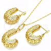 Oro Laminado Earring and Pendant Adult Set, Gold Filled Style Chunky Design, Polished, Golden Finish, 10.163.0007