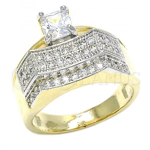 Oro Laminado Multi Stone Ring, Gold Filled Style with White Cubic Zirconia, Polished, Two Tone, 01.210.0076.09 (Size 9)