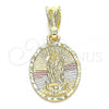 Oro Laminado Religious Pendant, Gold Filled Style Guadalupe Design, Polished, Tricolor, 05.351.0172