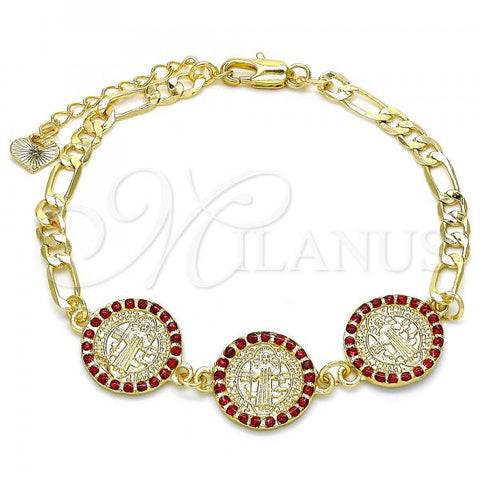 Oro Laminado Fancy Bracelet, Gold Filled Style San Benito Design, with Garnet Crystal, Polished, Golden Finish, 03.351.0006.1.08