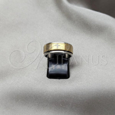 Stainless Steel Mens Ring, Cross and Double Design, Polished, Two Tone, 01.63.0735.09