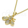 Oro Laminado Pendant Necklace, Gold Filled Style Bee Design, with White Micro Pave, Polished, Golden Finish, 04.342.0019.20
