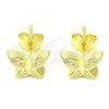 Sterling Silver Stud Earring, Butterfly Design, with White Micro Pave, Polished, Golden Finish, 02.336.0160.2